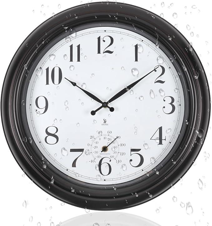 Atomic Outdoor Wall Clock 18 Inch Sealed Outdoor Waterproof Clock by Unknown