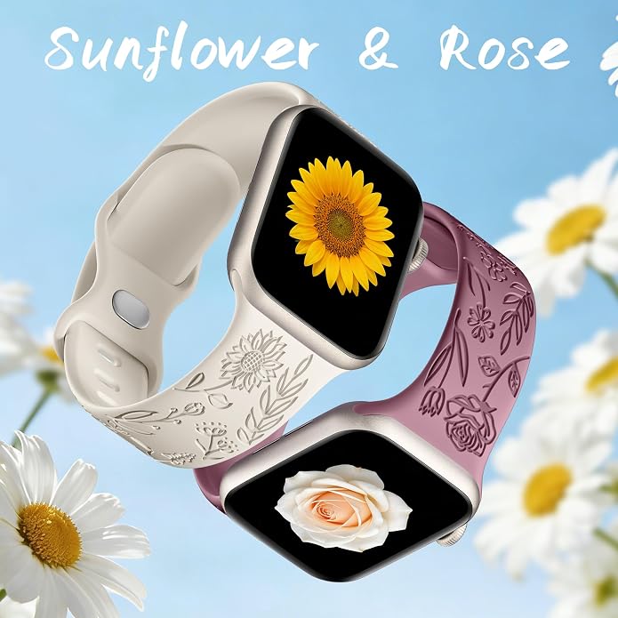 SNBLK 6 Pack Floral Engraved Bands Compatible - Image 4