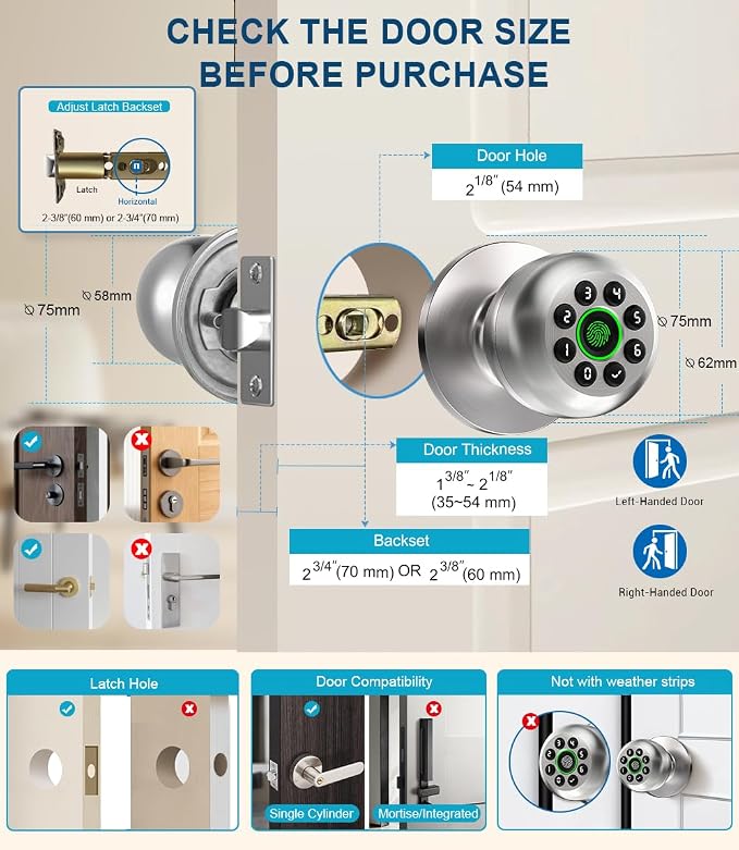 Fingerprint Door Lock, Smart Fingerprint Door Knob - Image 4
