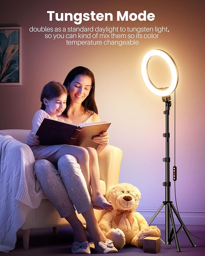 Weilisi 12'' Ring Light with Stand 72'' Tall & 2 Phone Holders, 38 Color Modes - Image 5