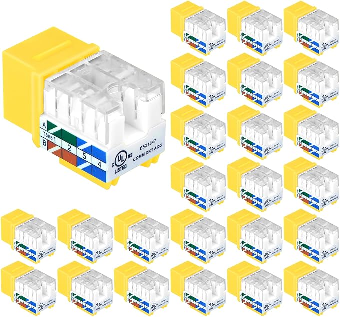 VCE UL Listed Cat6 RJ45 Keystone Jack Insert 25-Pack, 90 Degree Punch Down by VCE