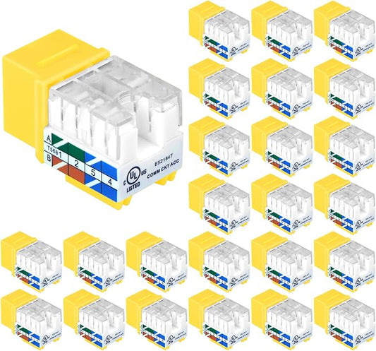 VCE UL Listed Cat6 RJ45 Keystone Jack Insert 25-Pack, 90 Degree Punch Down by VCE