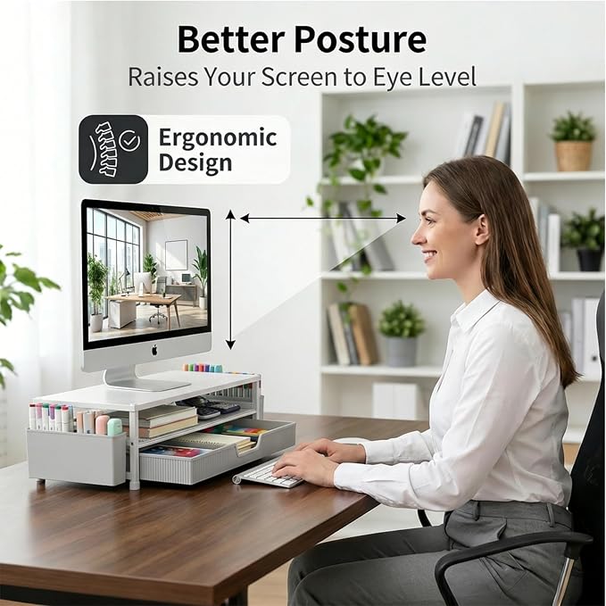 ECOLOVI Desk Organizer and Accessories, 2-Tier Computer Monitor Stand Rise - Image 4