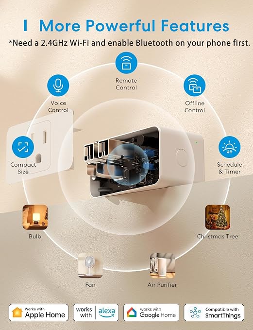 meross Smart Plug Mini, 15A & Reliable Wi-Fi, Support Apple HomeKit, Google - Image 2