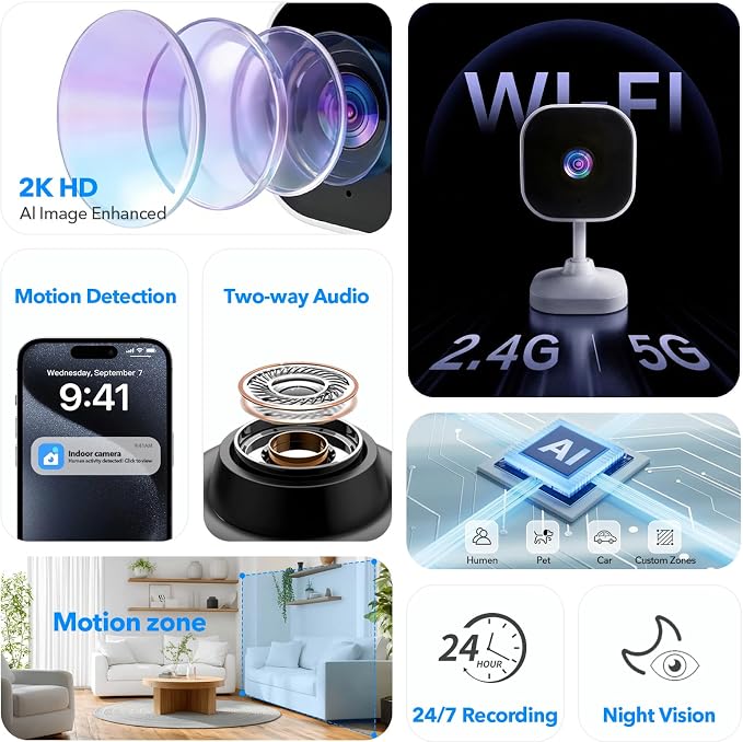 2K Cameras for Home Security Dual-Band 5G/2.4GHz WiFi Indoor Camera Baby - Image 2