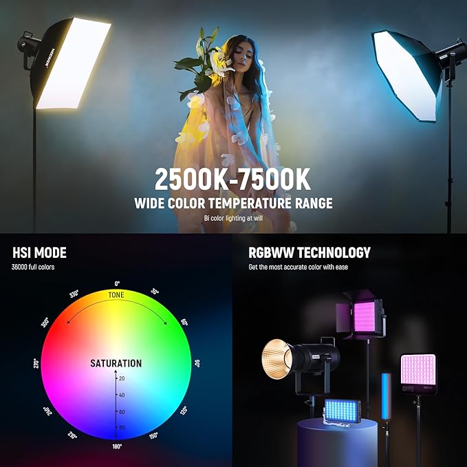 NEEWER CB200C 200W RGBWW COB LED Video Light, APP/2.4G 360° Color 2500K-7500K - Image 2