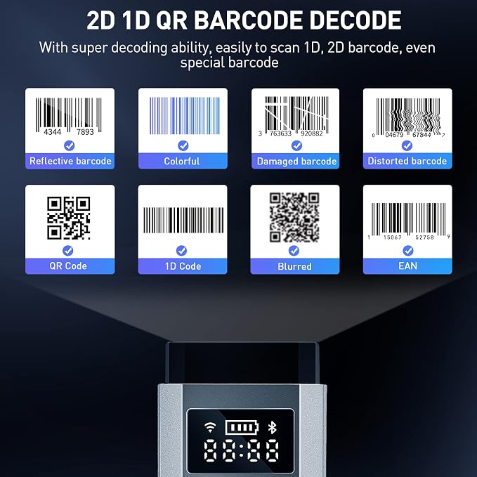 Barcode Scanner Bluetooth, 1D 2D Portable Wireless Barcode Reader 3 in 1 Wired - Image 5