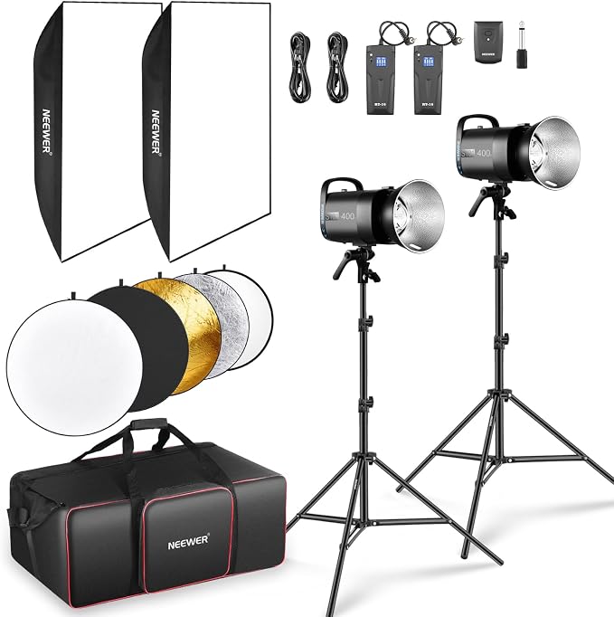 NEEWER 800Ws Studio Monolight Flash Light Kit, S101-400W 5600K Strobe Light by Neewer