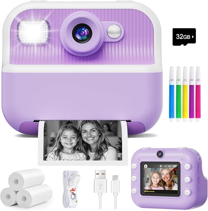 Instant Camera, Front Rear Dual Selfie Kids Camera by DUDUDRAGON