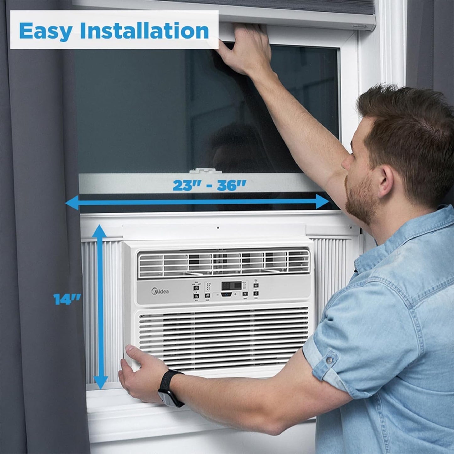 Midea MAW08R1BWT EasyCool 8,000 BTU Window Air Conditioner, Fan-Cools, Circulates and Dehumidifies up to 350 Sq Ft, Reusable Filter, LCD Remote Control, White