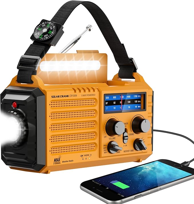 Eoxsmile Emergency Radio with NOAA Weather Alert, 5000mAh Solar Hand Crank by Eoxsmile