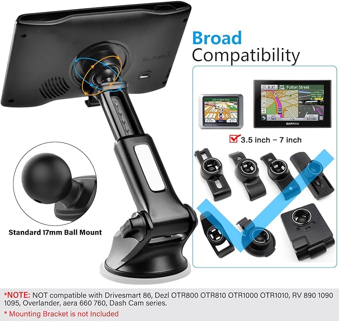 1Zero GPS Suction Cup Mount for Garmin, Replacement GPS Dash Ball Mount - Image 5
