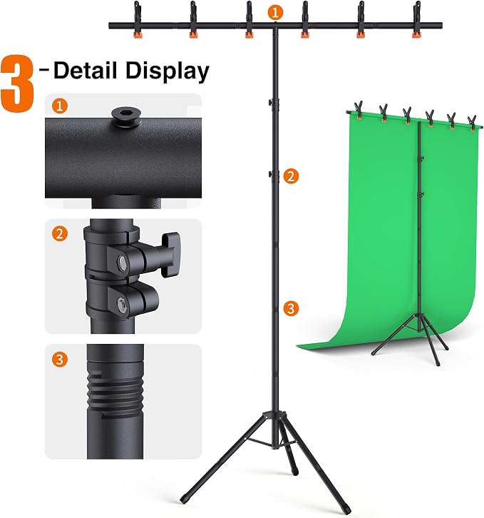 Forlogic Portable T-Shape Backdrop Stand Support Kit 8x5.3ft, Adjustable Photo - Image 4