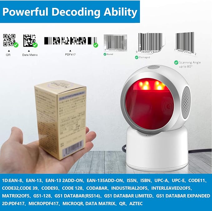 2D QR Barcode Scanner Omnidirectional Hands-Free USB Automatic Barcode Reader - Image 7