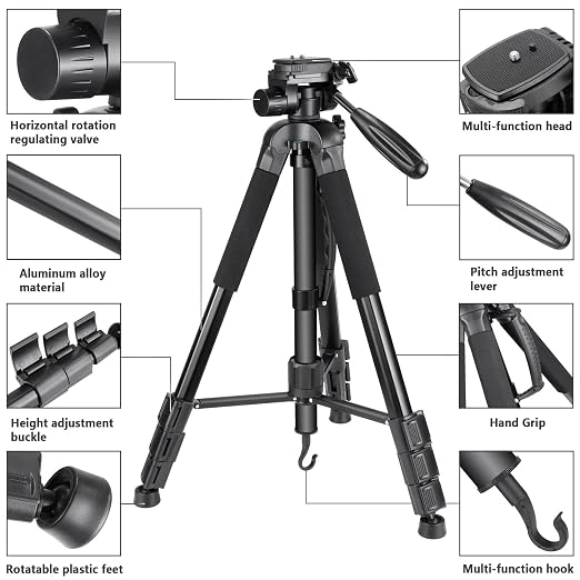 NEEWER Portable Aluminum Alloy Camera 2 in 1 Tripod Monopod Max. 70"/177cm - Image 3