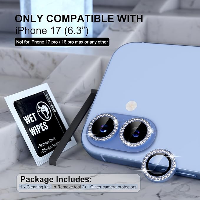 Choiche Compatible for iPhone 17 Camera Lens Protector Bling, 9H Tempered Glass - Image 2