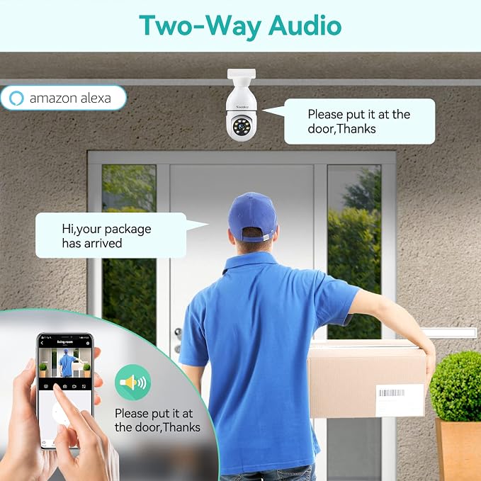Noonkey 2K/3MP Light Bulb Security Camera, 5G& 2.4GHz WiFi Alexa E27 360° Light - Image 7