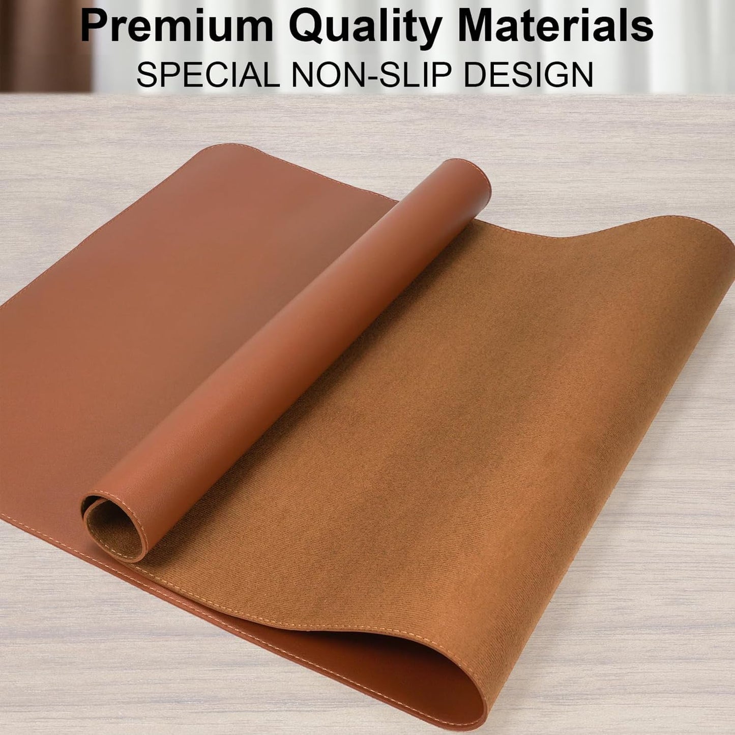 Large Desk Mouse Pad Protector, Stitched Locking Edge Non-Slip PU Leather Desk Mat Laptop Table Pad Blotter, Waterproof Durable Writing Pad for Office and Home (Brown, 120 x 43cm)