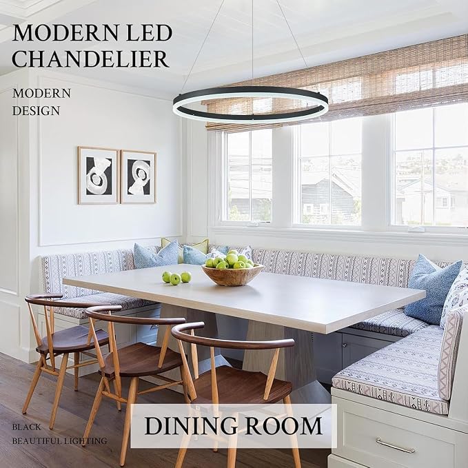 Modern LED Pendant Lighting Ring Chandelier Black Dimmable LED Chandelier - Image 5