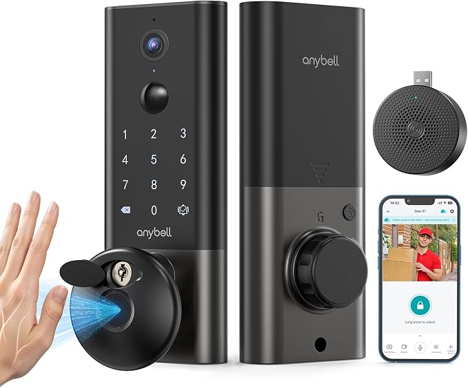 Palm Vein Smart Lock with 2K Security Camera & Video Doorbell, Anybell Keyless by Unknown