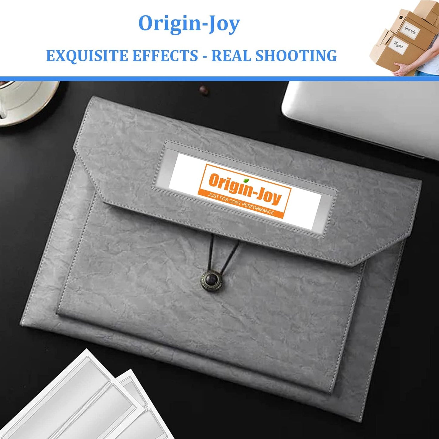Origin-Joy 25 PCS Self-Adhesive Index Label Pockets, Clear Plastic Peel & Stick Card Holders with Top Open for Loading (3.5 x 5.5 inch)