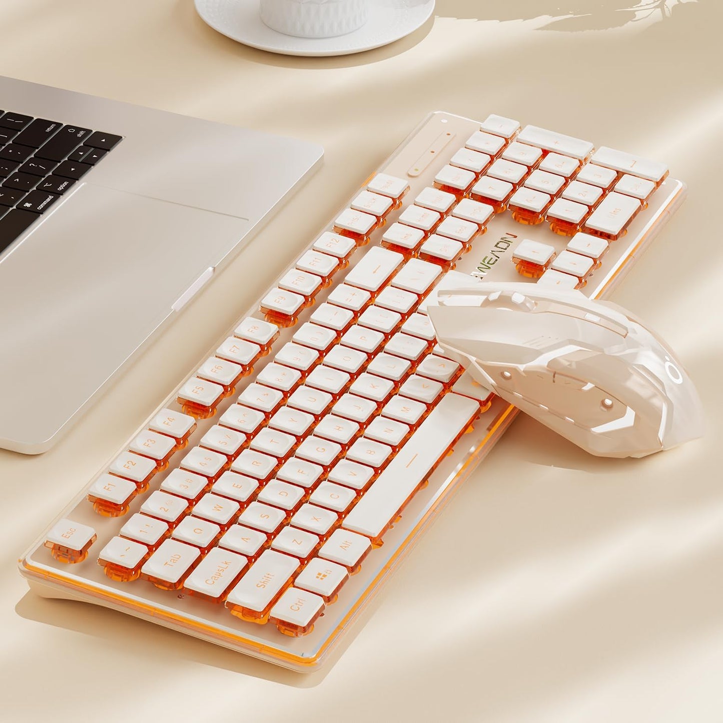 EWEADN V3 Wireless Keyboard and Mouse with Single Backlit, Metal Panel, Bluetooth/2.4G Rechargeable Computer Keyboard and Mouse Combo Silent Lighted Full Size Cute Keyboards-Rose Pink