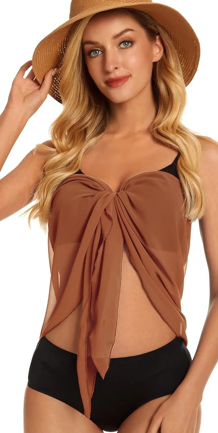 CHICGAL 2 Pieces Women Beach Sarong Bathing Suit Wrap Skirt Sheer Bikini - Image 7