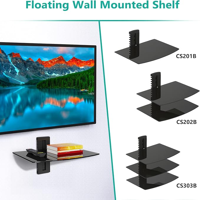 WALI Floating TV Shelf, 1 Tier Glass Projector Shelf - Image 7