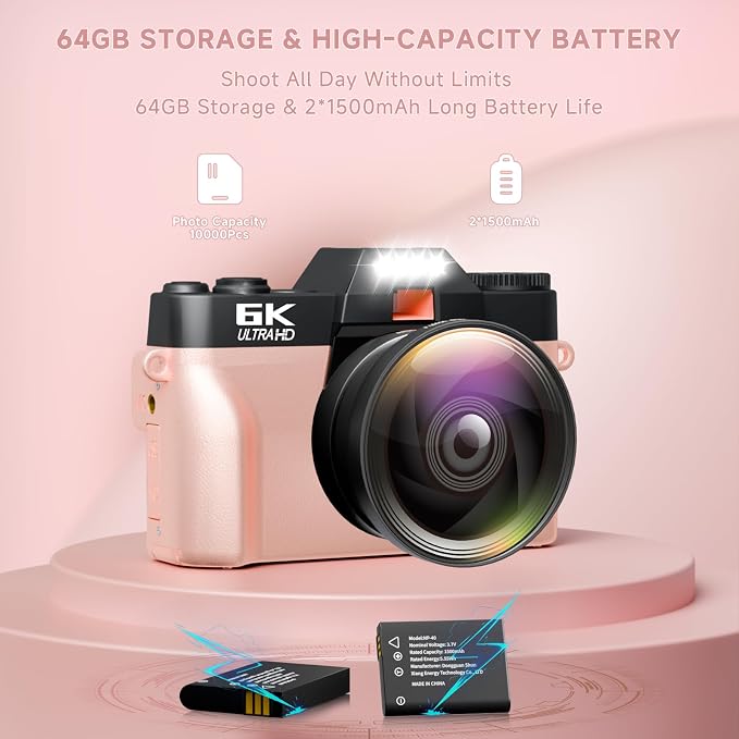 6K Digital Camera for Photography Autofocus, 64MP WiFi Vlogging Camera for - Image 8