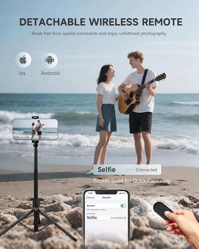 71” Phone Tripod & Selfie Stick, Portable All in One Extendable Cell Phone - Image 4
