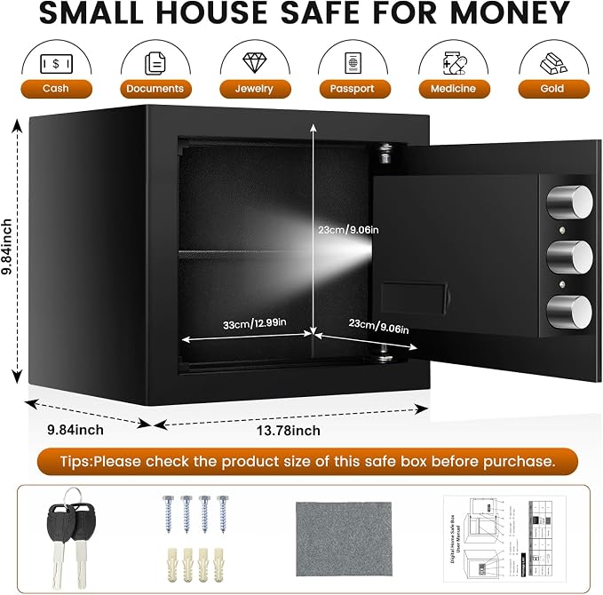 Home Safe Box, Safes with Fireproof Waterproof Bag, 9.84'' H Anti-Theft Digital - Image 3