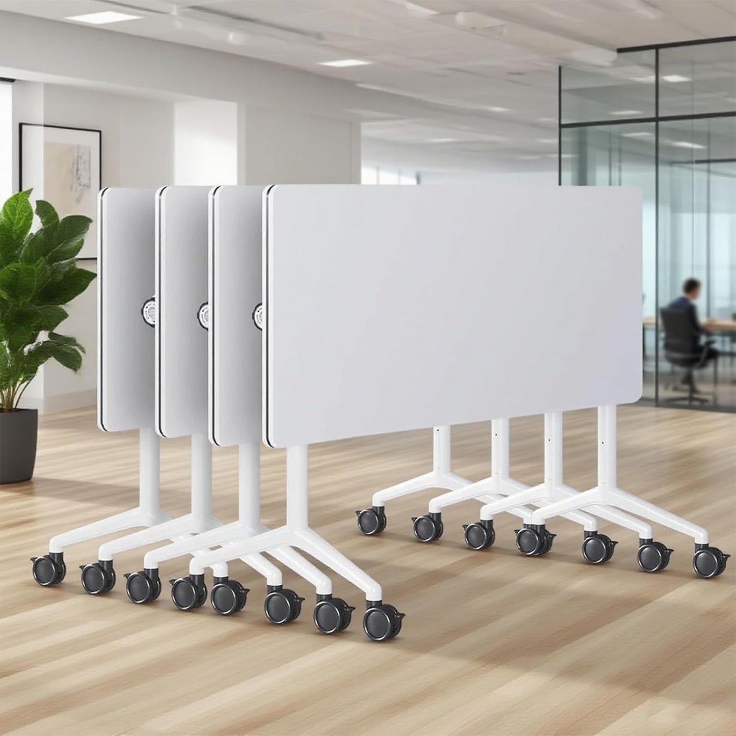 Conference Table,Folding Conference Room Tables Portable Rolling Conference Training Table with Silent Wheels,Mobile Meetings Flip Top Tables for Offices Classrooms Meeting Room (4Pack 61in)