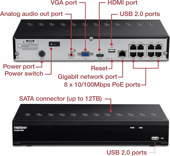 TRENDnet 8-Channel UHD PoE NVR, TV-NVR1508, H.264/H.265 4K, Supports one 4K - Image 5
