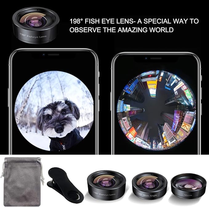 KEYWING Phone Camera Lens 3 in 1 Phone Lens Kit, 198 Fisheye Lens + 120 Super - Image 5