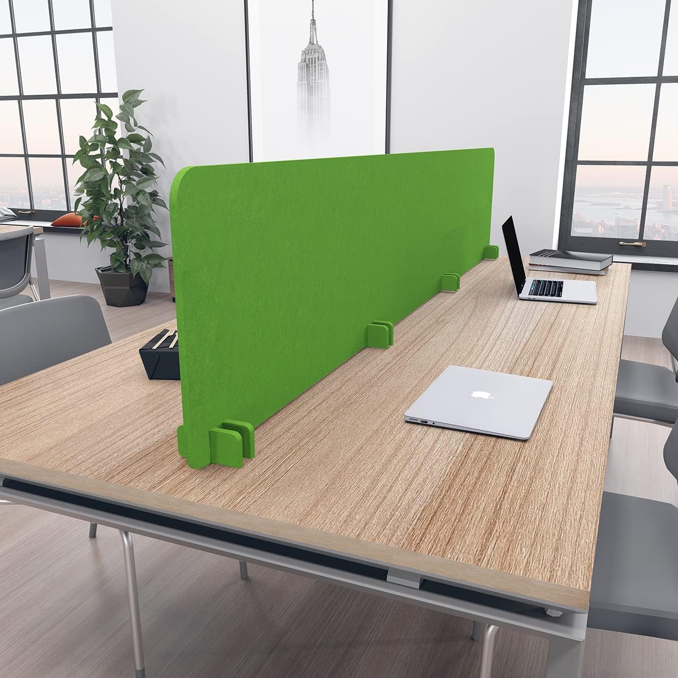Freestanding Acoustic Desk Divider with Mount | Eco-Friendly Privacy Screen Panel | Noise Reducing Desk Partition | Tackboard Option & Easy to Install | Made from Recycled Plastic | White - 18" X 59"