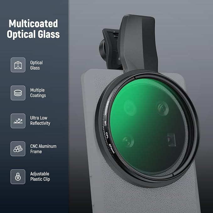 NEEWER 67mm Clip On CPL Filter for Phone, Circular Polarizing Polarizer Camera - Image 7