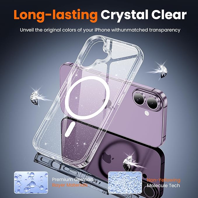 toushion 3 in 1 for iPhone 17 Case Clear Glitter, Fits MagSafe, Not Yellowing - Image 6