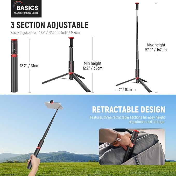 NEEWER Basics PA991 Selfie Stick Tripod Compatible - Image 2