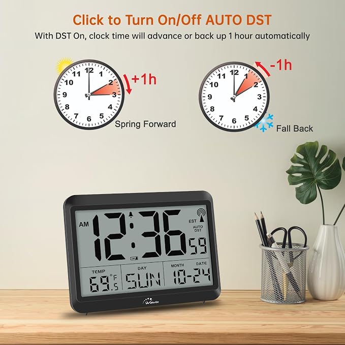 WallarGe Atomic Digital Wall Clock Battery Operated, Self-Setting, Large Display - Image 5