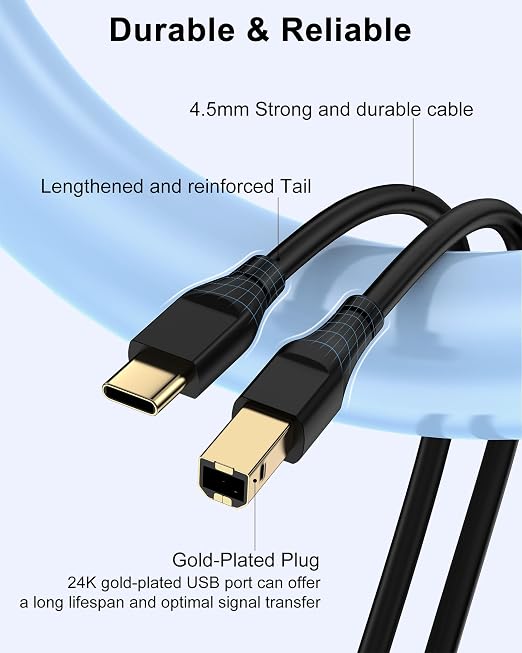 Printer Cable 6ft, Scanner USB C to USB B Cable - Image 3