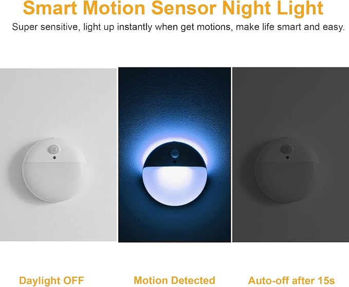 YUNLEX 2 Pack Azure Battery Night Light, Motion Activated Night Light, 2.6" - Image 3