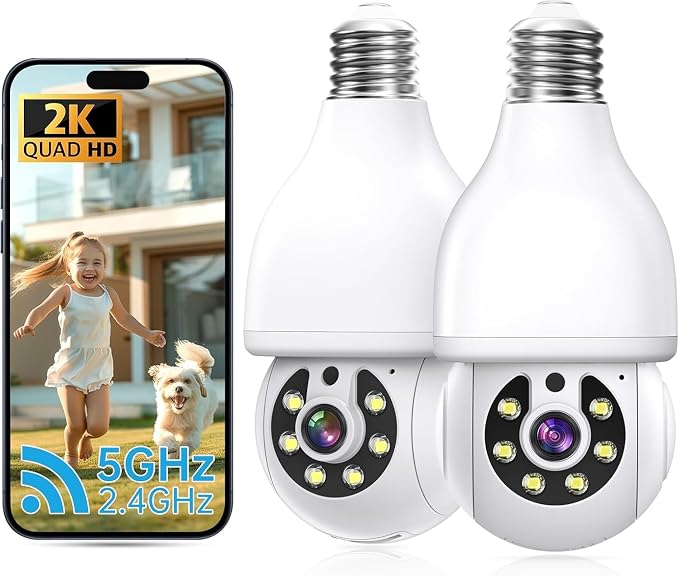 2K Light Bulb Security Camera 5G&2.4G WiFi Security Cameras Wireless Outdoor by NoahTec