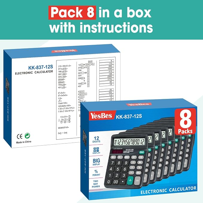 8 Pack Calculator Bulk, 12 Digits Calculators Desktop - Image 7