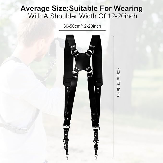 Double Camera Strap, Shoulder Camera Strap Harness Leather Dual Camera Strap - Image 5