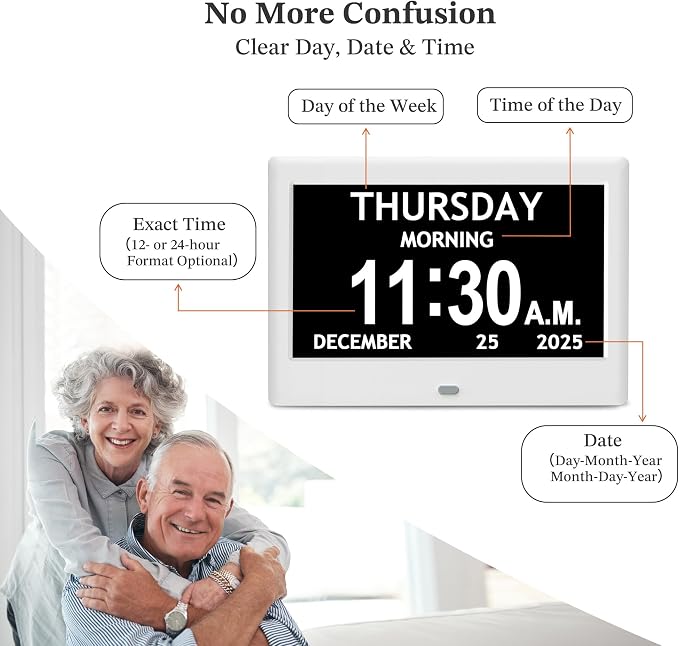 7'' Dementia Clock For Seniors, Large Display Digital Clock - Image 5