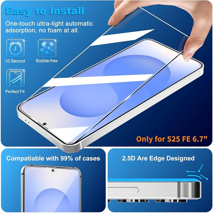 firtstnow 3 Pack for Samsung Galaxy S25 FE Screen Protector Tempered Glass + 3 - Image 4