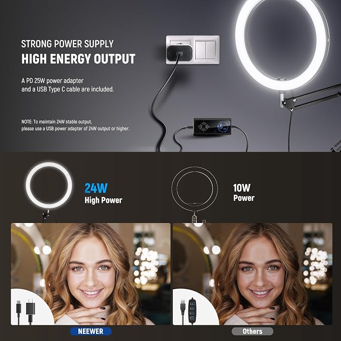 NEEWER 12" 24W High Power LED Ring Light Compatible - Image 3
