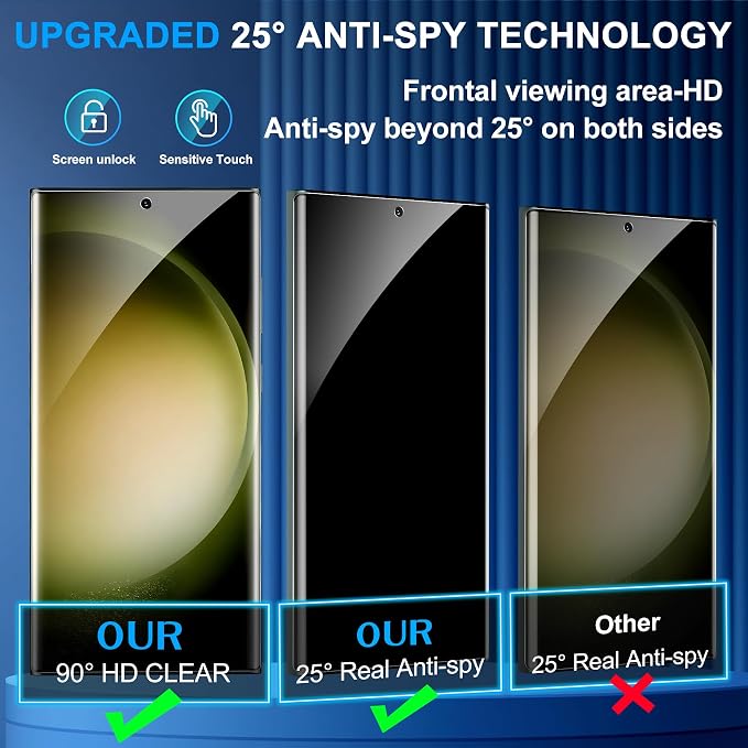 Galaxy S23 Ultra Privacy Screen Protector, 9H Tempered Glass, Ultrasonic - Image 2