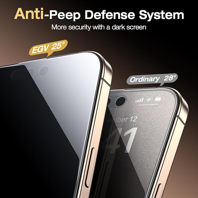 EGV 2 Pack Compatible for iPhone 15 Pro Privacy Screen Protector, 9H+ Military - Image 3