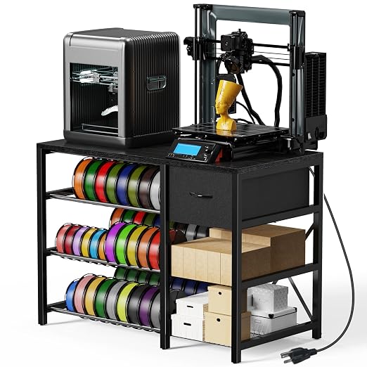 3D Printer Stand with Filament Storage Rack, 3-Tier Filament Holder with Drawer by GUULIBERA